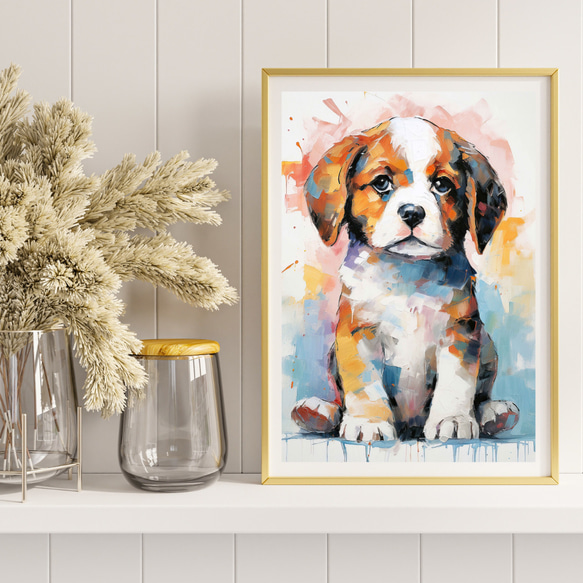 【まなざし - セントバーナード犬の子犬 No.2】アートポスター 犬の絵 犬の絵画 犬のイラスト 8枚目の画像