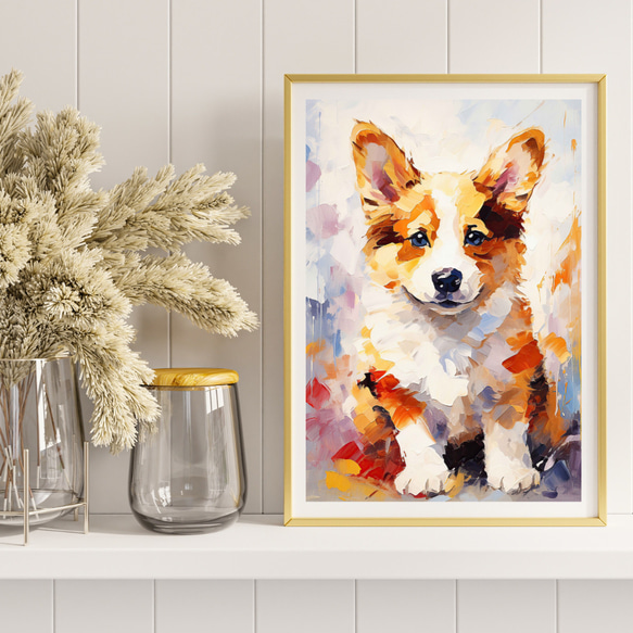【まなざし - ウェルシュコーギー犬の子犬 No.5】アートポスター 犬の絵 犬の絵画 犬のイラスト 8枚目の画像