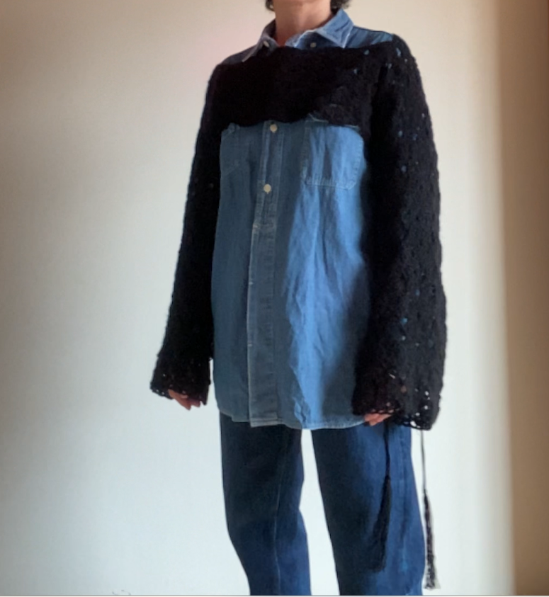 crochet ベスト 縦横 2WAY（ 黒 ）手編み 6,840円