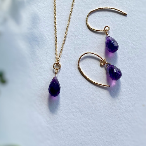 14kgf 宝石質 アメジストのネックレス 2月誕生石 紫水晶