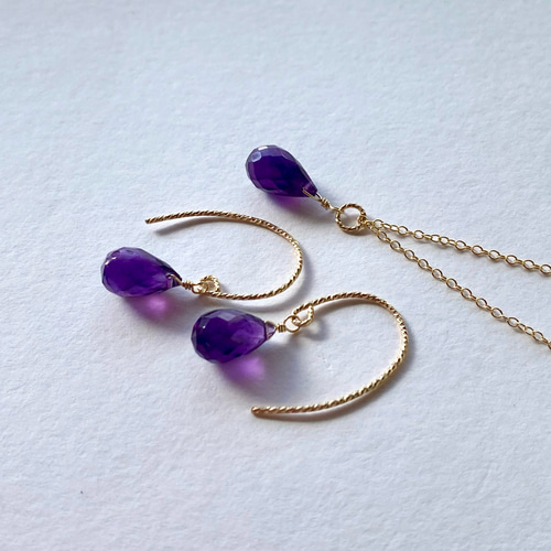 14kgf 宝石質 アメジストのネックレス 2月誕生石 紫水晶 ネックレス