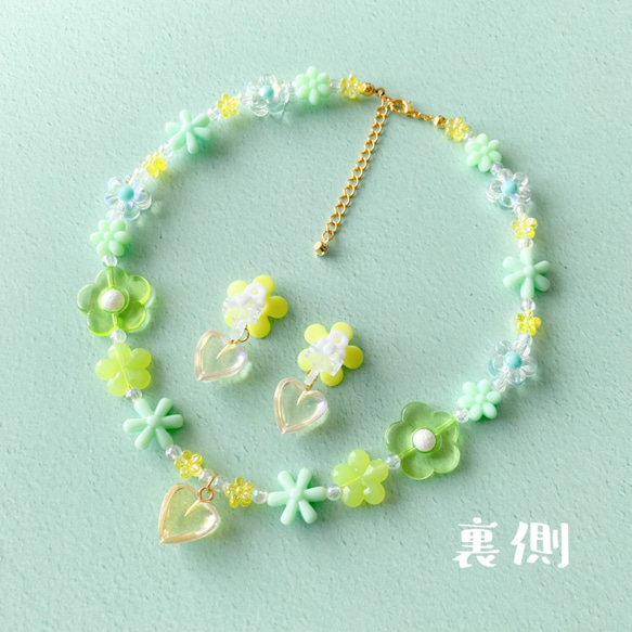 little princess＊ yellow green flower キッズイヤリング キッズ ネックレス セット 6枚目の画像