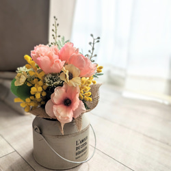 春色Petit Bouquet～ミモザ×チューリップ×ラナンキュラスラックス アンブリ缶セット ギフト お祝い 母の日 1枚目の画像