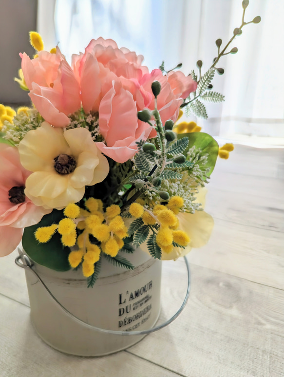 春色Petit Bouquet～ミモザ×チューリップ×ラナンキュラスラックス アンブリ缶セット ギフト お祝い 母の日 8枚目の画像