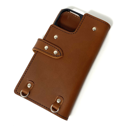 送料無料 手帳型 スマホケース iPhone 15 plus 用 スマホショルダー 革