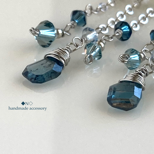 14kgf 宝石質クリソプレーズのピアス 淡水パールとスワロフスキー・クリスタル 14kgf 宝石質クリソプレーズのピアス 淡水パールと