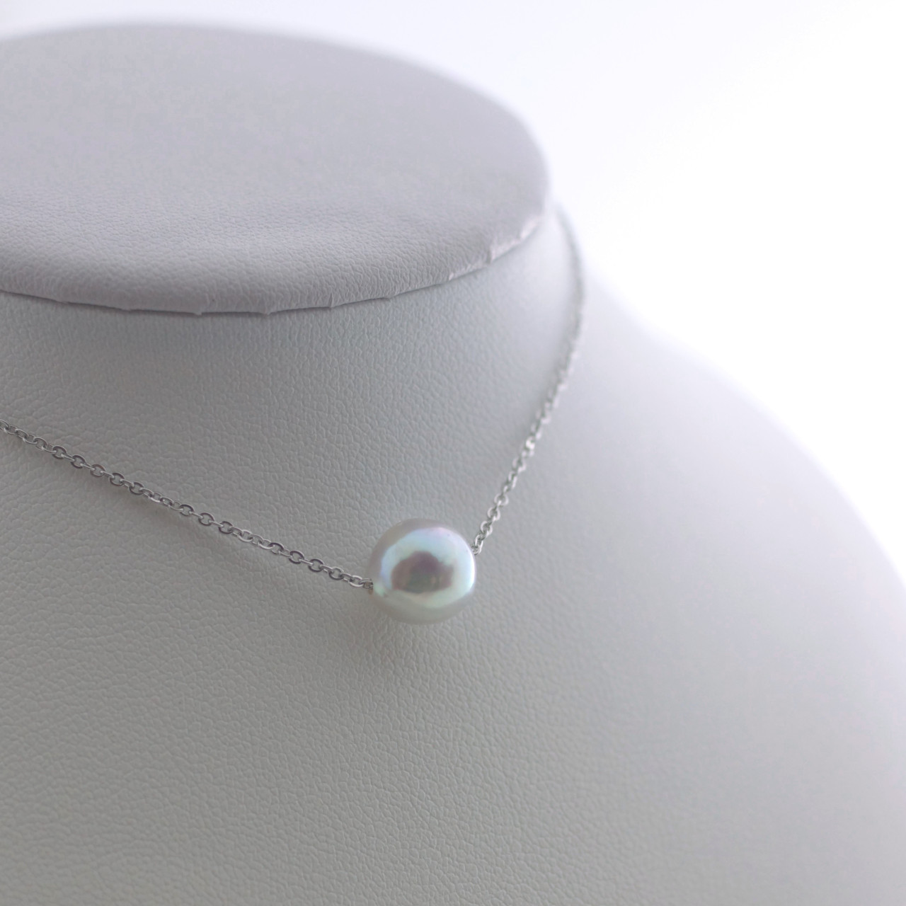 一粒 バロック アコヤ真珠 ナチュラルカラー スルーネックレス SUS316L 金属アレルギー対応