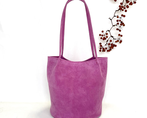 ころんと丸底（まるそこ）スエードバッグ ピンク カラーオーダー可