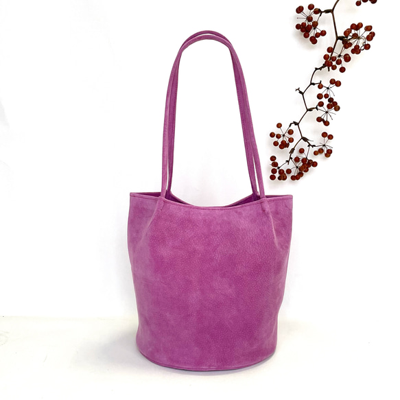 ころんと丸底（まるそこ）スエードバッグ ピンク カラーオーダー可