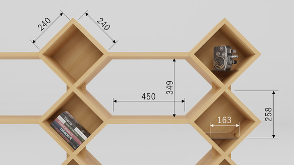 6.4shelf「ロクヨンシェルフ」３段３列　ウォルナット　オシャレな飾り棚・本棚・ラック 9枚目の画像