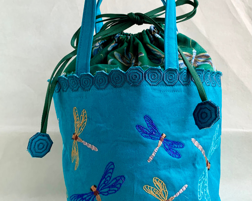 蜻蛉刺繍の巾着バッグ 巾着バッグ AZmama 通販 17263885｜Creema