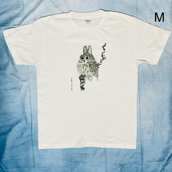 徳川家光　みみずく　木兎図　綿5.6オンスTシャツ白　SMLサイズ有り 1枚目の画像