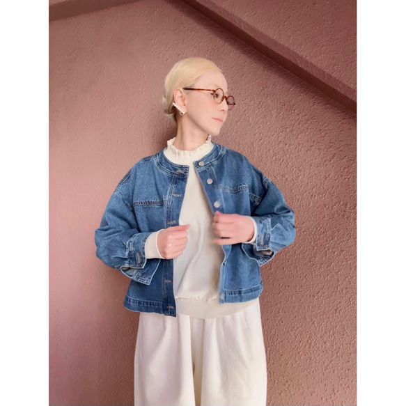 選擇你的長度❣️穿上它，你就會擁有時尚精緻的輪廓❤️寬鬆的牛仔夾克❤️成人女孩❤️淺藍色 第12張的照片