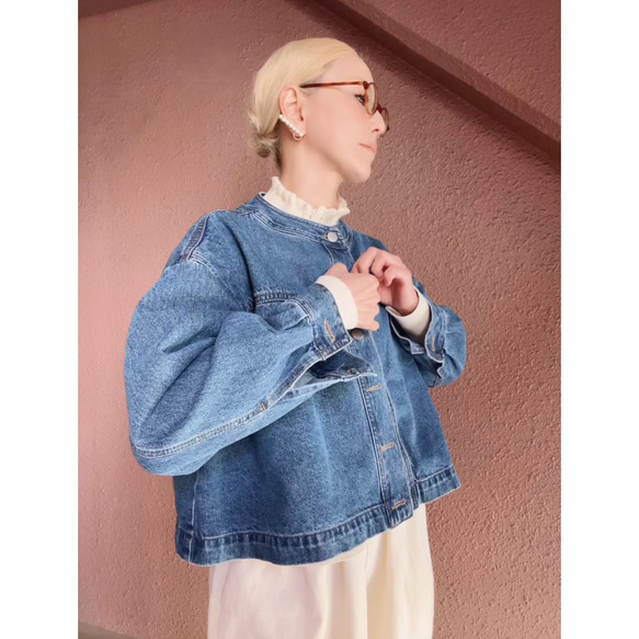 選擇你的長度❣️穿上它，你就會擁有時尚精緻的輪廓❤️寬鬆的牛仔夾克❤️成人女孩❤️淺藍色 第15張的照片