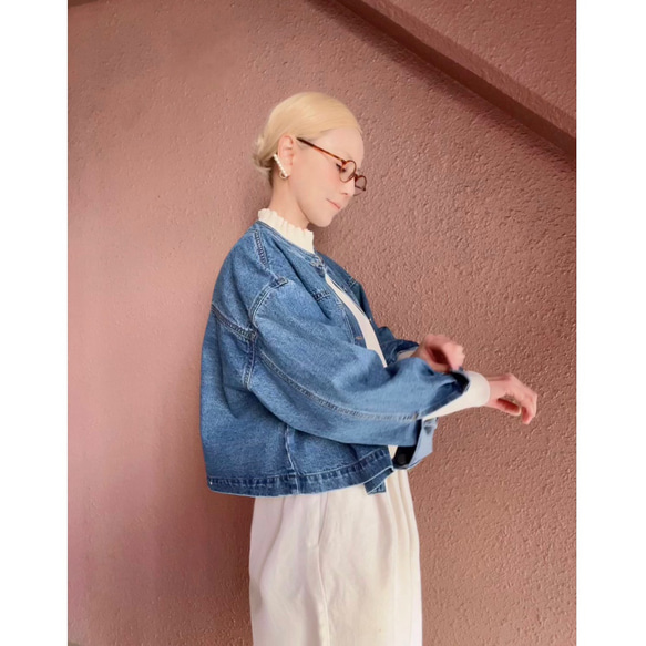 選擇你的長度❣️穿上它，你就會擁有時尚精緻的輪廓❤️寬鬆的牛仔夾克❤️成人女孩❤️淺藍色 第10張的照片