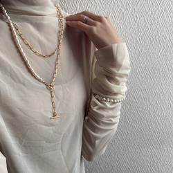 ーlong pearl  chain necklaceー　サージカルステンレス　チェーンネックレス　ロングネックレス 14枚目の画像