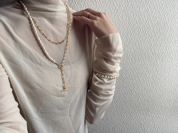 ーlong pearl  chain necklaceー　サージカルステンレス　チェーンネックレス　ロングネックレス 14枚目の画像