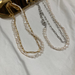 ーlong pearl  chain necklaceー　サージカルステンレス　チェーンネックレス　ロングネックレス 1枚目の画像