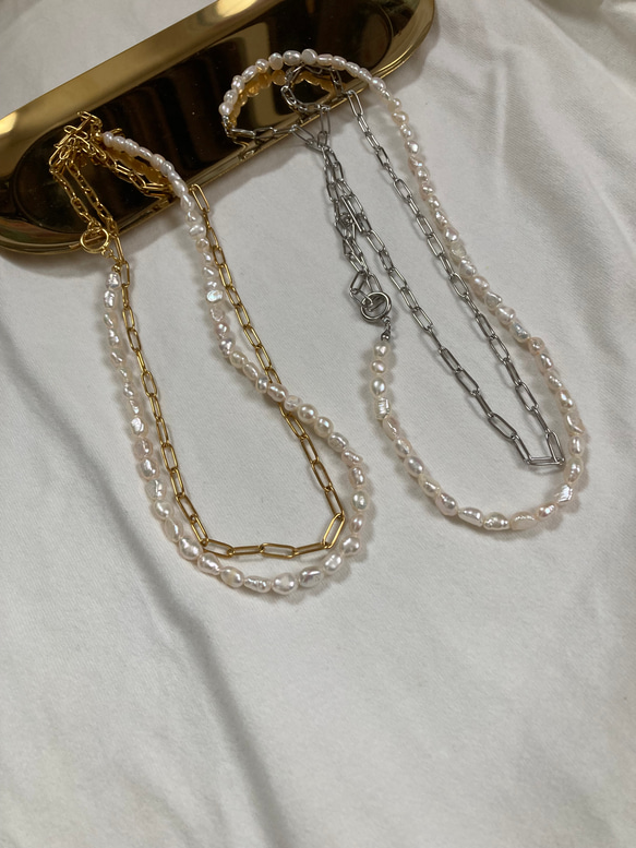 ーlong pearl  chain necklaceー　サージカルステンレス　チェーンネックレス　ロングネックレス 1枚目の画像