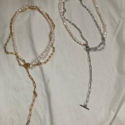 ーlong pearl  chain necklaceー　サージカルステンレス　チェーンネックレス　ロングネックレス 5枚目の画像