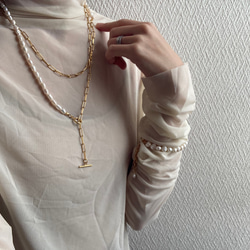 ーlong pearl  chain necklaceー　サージカルステンレス　チェーンネックレス　ロングネックレス 6枚目の画像