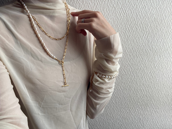 ーlong pearl  chain necklaceー　サージカルステンレス　チェーンネックレス　ロングネックレス 6枚目の画像