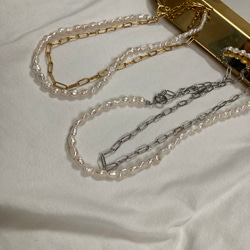 ーlong pearl  chain necklaceー　サージカルステンレス　チェーンネックレス　ロングネックレス 2枚目の画像