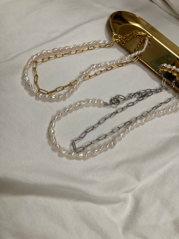 ーlong pearl  chain necklaceー　サージカルステンレス　チェーンネックレス　ロングネックレス 2枚目の画像