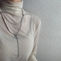 ーlong pearl  chain necklaceー　サージカルステンレス　チェーンネックレス　ロングネックレス 18枚目の画像