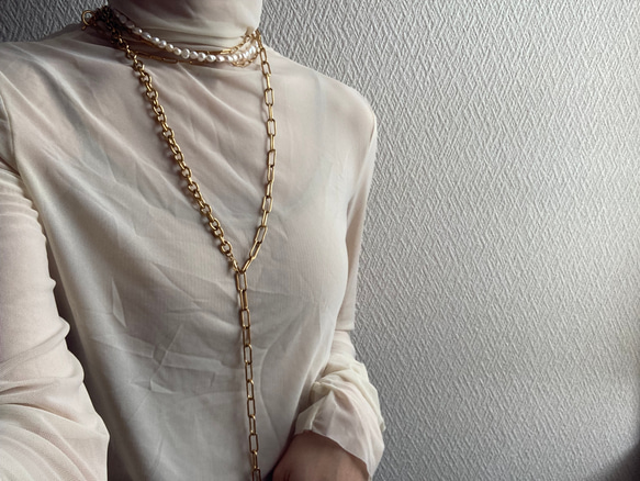 ーlong pearl  chain necklaceー　サージカルステンレス　チェーンネックレス　ロングネックレス 8枚目の画像