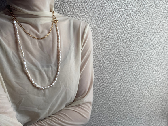 ーlong pearl  chain necklaceー　サージカルステンレス　チェーンネックレス　ロングネックレス 13枚目の画像
