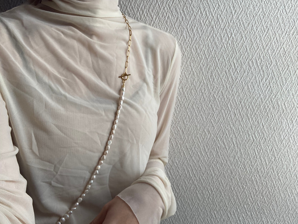 ーlong pearl  chain necklaceー　サージカルステンレス　チェーンネックレス　ロングネックレス 12枚目の画像