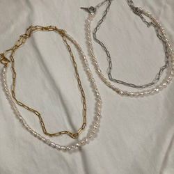 ーlong pearl  chain necklaceー　サージカルステンレス　チェーンネックレス　ロングネックレス 3枚目の画像