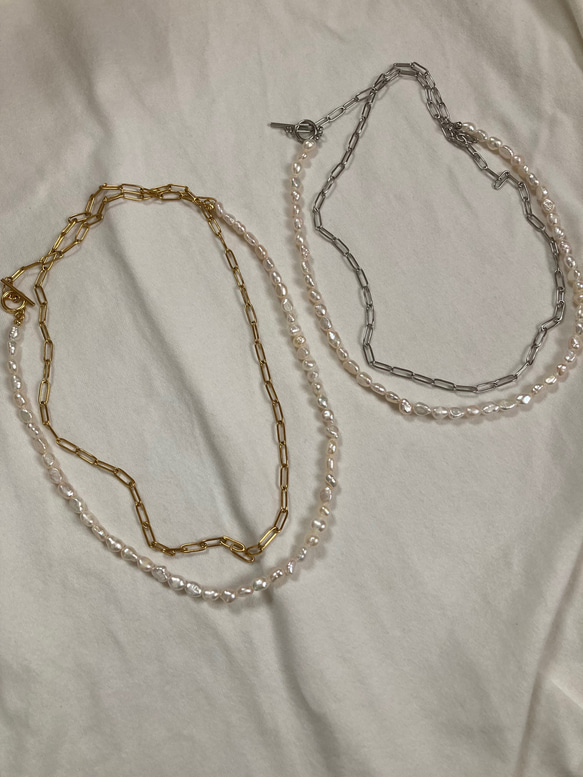 ーlong pearl  chain necklaceー　サージカルステンレス　チェーンネックレス　ロングネックレス 3枚目の画像