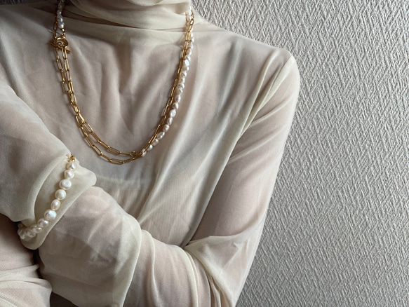 ーlong pearl  chain necklaceー　サージカルステンレス　チェーンネックレス　ロングネックレス 11枚目の画像