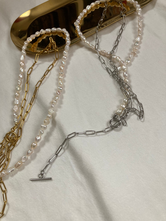 ーlong pearl  chain necklaceー　サージカルステンレス　チェーンネックレス　ロングネックレス 4枚目の画像