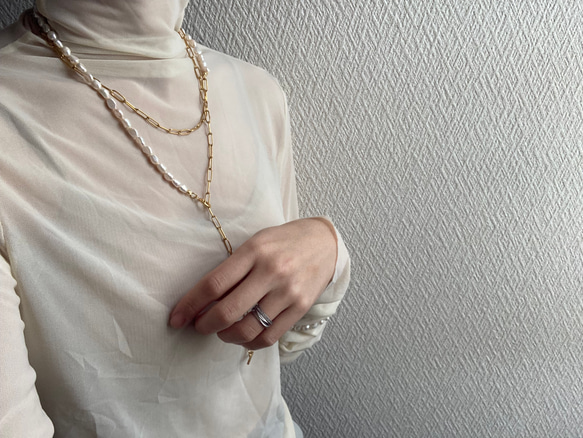 ーlong pearl  chain necklaceー　サージカルステンレス　チェーンネックレス　ロングネックレス 7枚目の画像