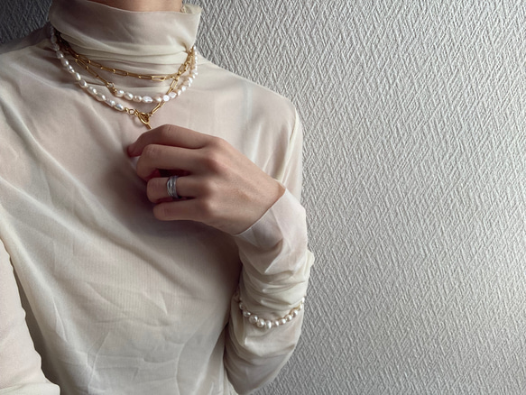 ーlong pearl  chain necklaceー　サージカルステンレス　チェーンネックレス　ロングネックレス 10枚目の画像