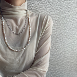 ーlong pearl  chain necklaceー　サージカルステンレス　チェーンネックレス　ロングネックレス 19枚目の画像