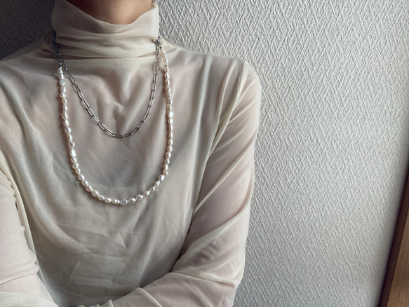 ーlong pearl  chain necklaceー　サージカルステンレス　チェーンネックレス　ロングネックレス 19枚目の画像