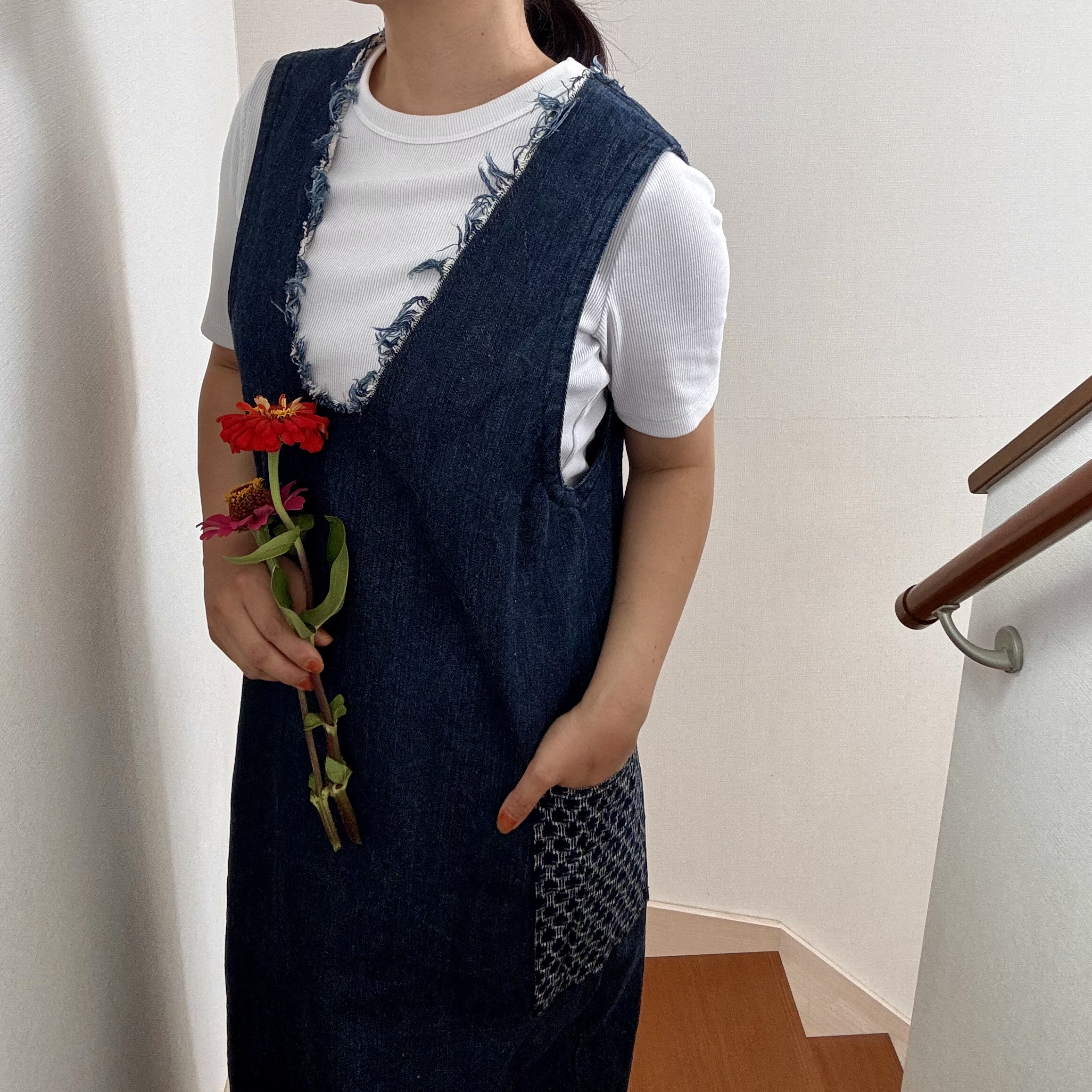 受注制作✨岡山デニム✨　ジャンパースカート  スカート  デニム　デニムスカート   国産デニム　かすり　セルビッジ