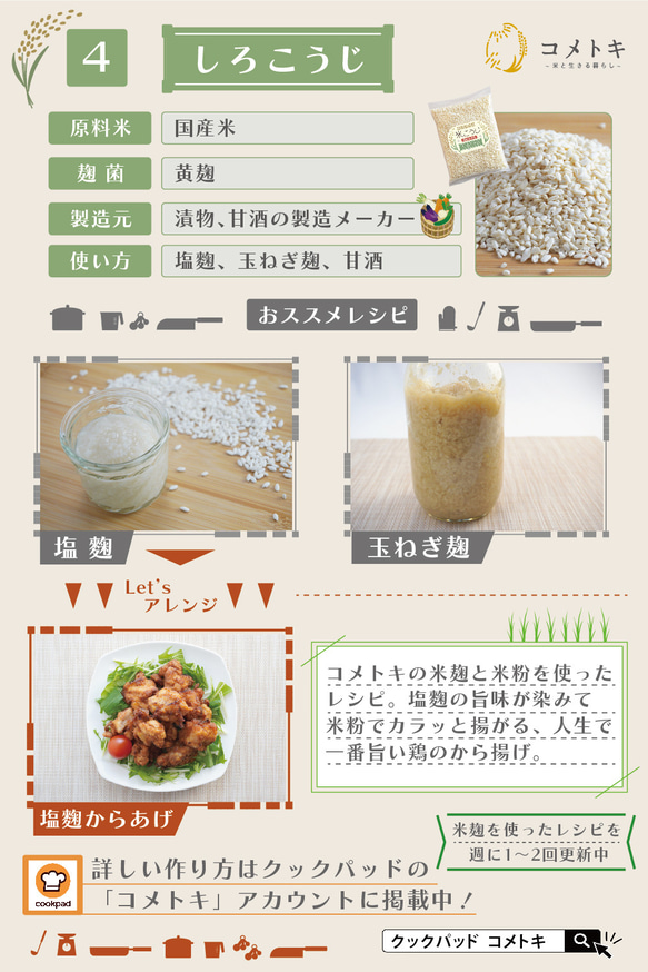 玄米こうじ 個性豊かな米麹6種をセレクト 計量不要 200g入り レシピ付き 9枚目の画像