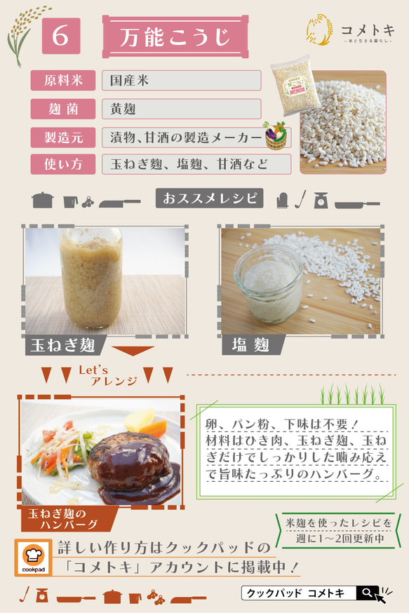 玄米こうじ 個性豊かな米麹6種をセレクト 計量不要 200g入り レシピ付き 11枚目の画像