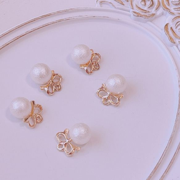 パールリボンパーツ　　5個 パールリボンパーツ 5個