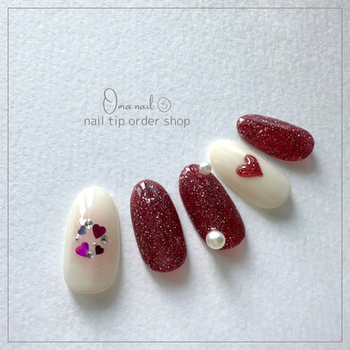 【オーダー】ネイルチップ　ミニハート　マグネット　フレンチ magnet french × mini heart♡ @tunashima.nail ハートは