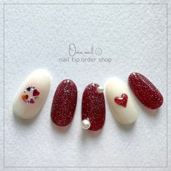 ネイルチップオーダー】フラッシュネイルとぷっくりハート ネイル