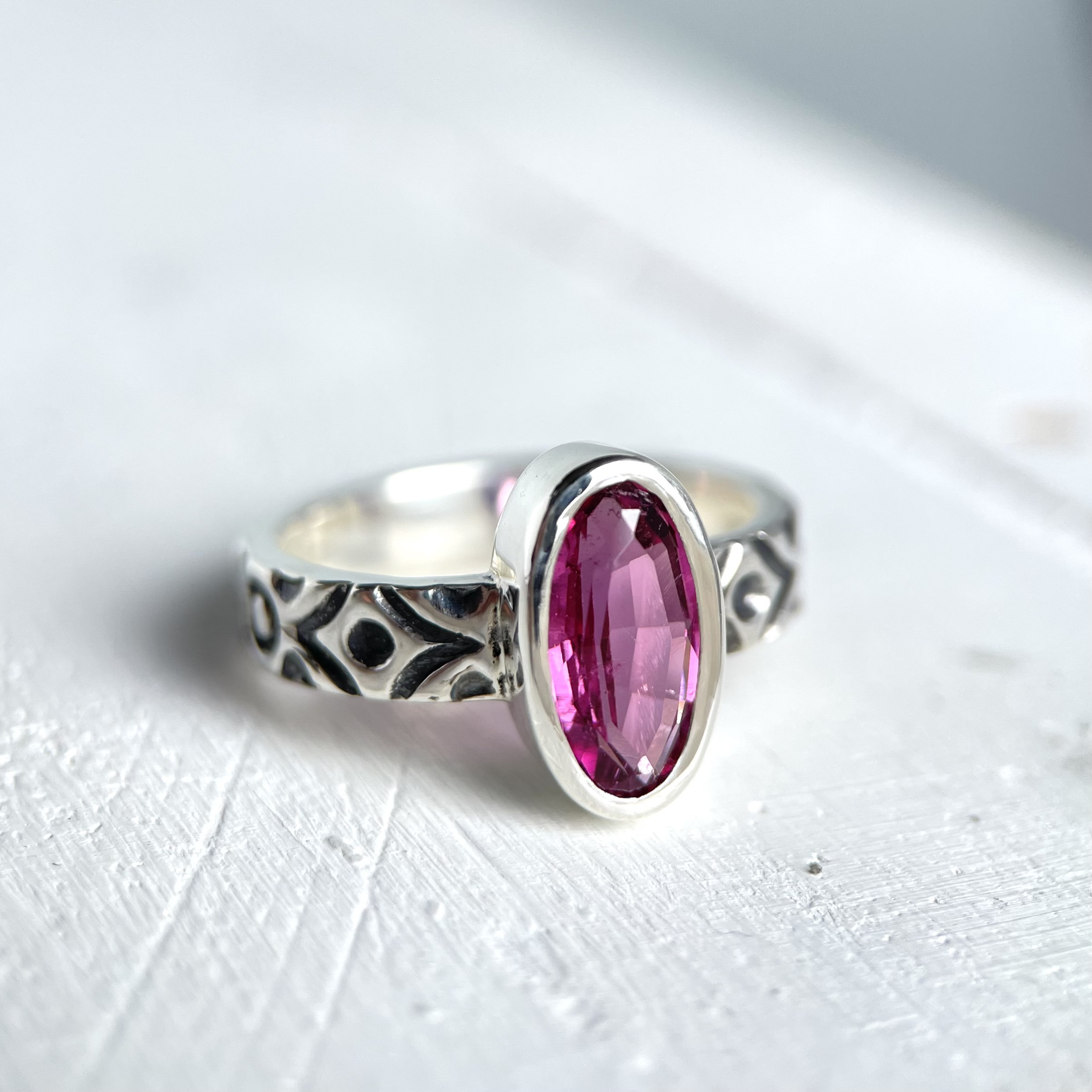 ☆レトロモダン☆ピンクトルマリンピンキーリング　シルバー950 【送料無料】SR-137