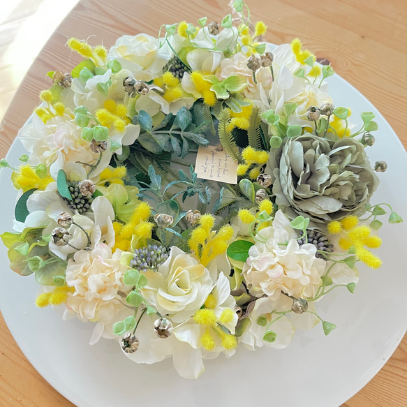 ミモザのナチュラルリース 春待ちリース ドアリース 玄関飾り  