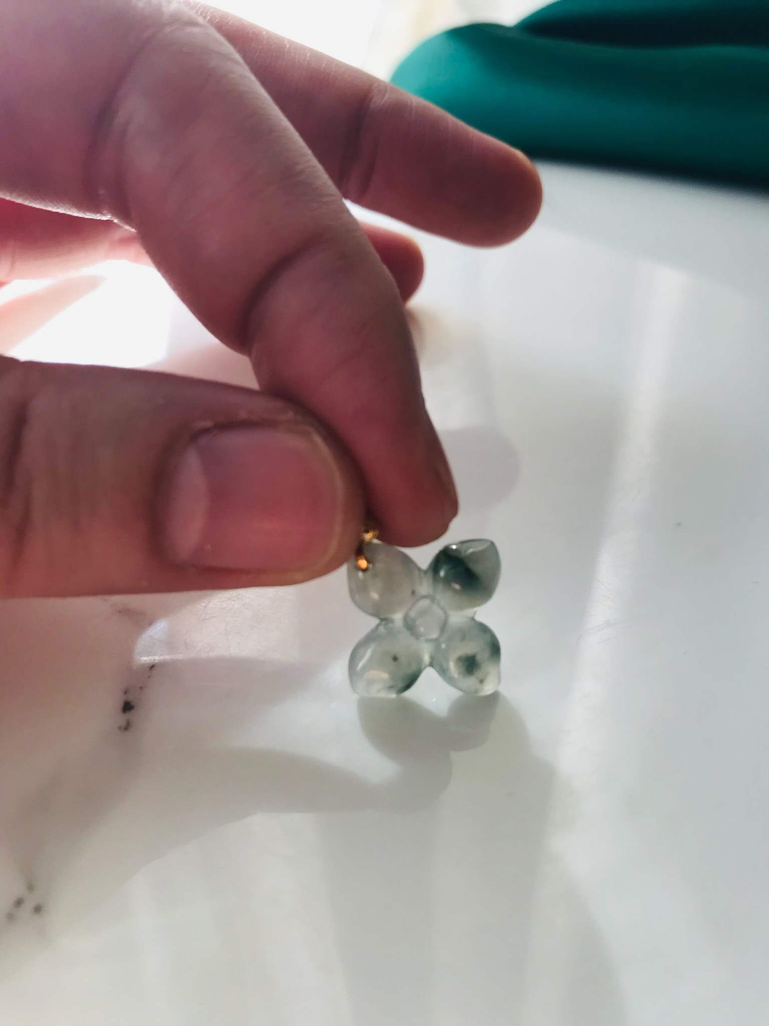 [P110-987] ジェイド　JADE  ヒスイ　ペンダント　ミャンマー産　彫刻　s925　アイス　グリーン　石花