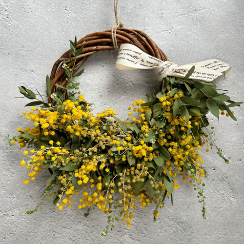 ミモザと春の花ドライフラワーリース Ⅳ